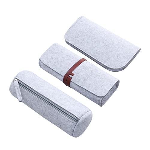 HOMSFOU 3 Stück Teiliges Filz Schreibwaren Set Stifthalter Kosmetiktasche Hellgrau Reißverschluss Mäppchen für Bleistifte Handy oder Make Up Vielseitig Einsetzbar von HOMSFOU