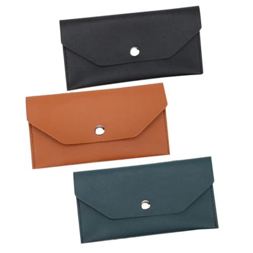HOMSFOU 3 Stück Teiliges PU Portemonnaie mit Druckknopf Kompakte Umschlag Geldbörse für Multifunktionale Karten und Bargeldaufbewahrung Tragbar für Business und Alltag Schwarz Braun Grün von HOMSFOU