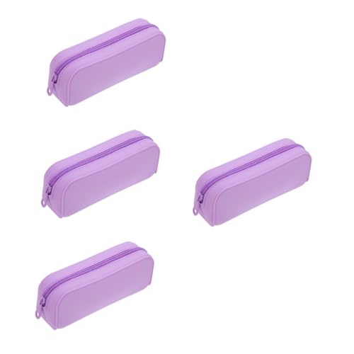 HOMSFOU 4 Stück Silikon-Feder Mäppchen Schmales Federmäppchen Ladekabel-Organizer Make-up-pinselbehälter Etui Für Haarspangen Süße Federtasche Violett Südkorea Reisen Schlank Kieselgel von HOMSFOU