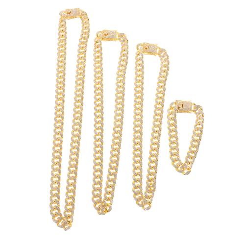 HOMSFOU 4 Stück Teiliges Hip Hop Link Chain Armband und Halskette für Männer und Frauen Rhinestone Schmuck für Lässige und Offizielle Anlässe HOMSFOU 4 Stück Teiliges Hip Hop Link Chain Armband und Halskette für Männer und Frauen Rhinestone Schmuck für Lässige und Offizielle Anlässe von HOMSFOU
