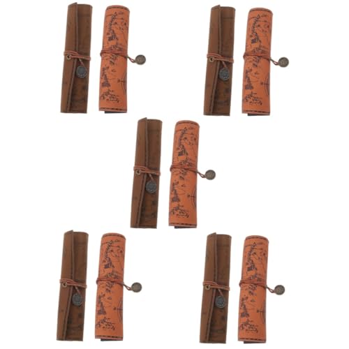 HOMSFOU 5 Sätze Retro Canvas Pen Bag Studenten-stifttasche Schreibwaren Für Gesteppt Tragbar Federmäppchen Kleiner Bleistiftkoffer Bleistift-Organizer Leder 2 Stücke * 5 von HOMSFOU