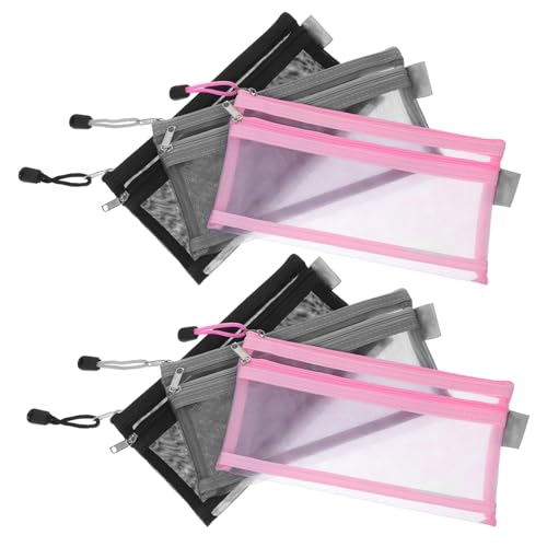 HOMSFOU 6 Stück Doppellagige Transparente Nylon Mesh Federmäppchen mit Reißverschluss Organizer für Stifte Kosmetik und Kleine Essentials Leicht Robust für Schule Büro und Reise von HOMSFOU