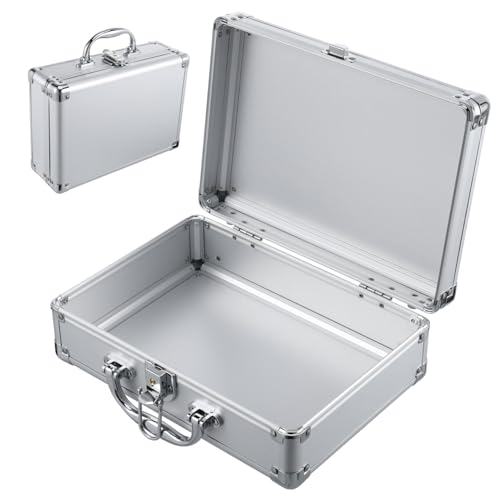 HOMSFOU Aktentasche aus Aluminiumlegierung, kompakt und langlebig, Aufbewahrungsbox für Make-up-Werkzeuge, abschließbar mit Schlüssel, starker harter Behälter für sicheren Transport von Wertsachen von HOMSFOU
