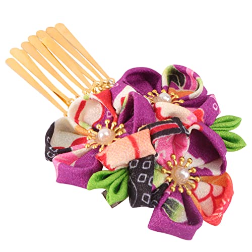 HOMSFOU Blumen-haarspangen Haarspange Im Japanischen Stil Japanische Haardekoration Kimono Blumenspangen Kimono-haarspange Blumenclip Kanzashi-haarschmuck Sektor Zubehör Violett Mädchen von HOMSFOU