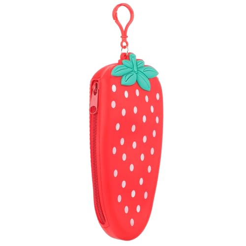 HOMSFOU Federtasche Silikon Mäppchen Große Kapazität Reißverschluss Stiftetasche Tragbar für Mädchen Schule Büro mit Erdbeer Design Niedliches Federmäppchen Schreibwaren Organizer von HOMSFOU