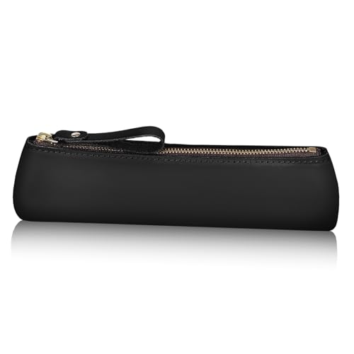 HOMSFOU Handgefertigtes Leder Federmäppchen Vintage Design Reißverschluss Schlankes Stiftemäppchen für Stifte und Schreibwaren Eleganter Aufbewahrungstasche für Schule und Büro von HOMSFOU