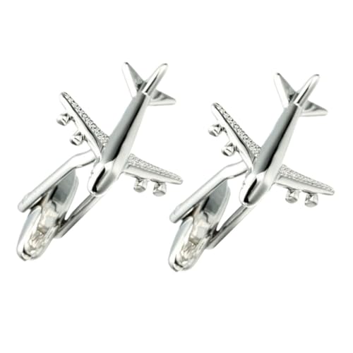 HOMSFOU Manschettenknöpfe Herren Silber Flugzeug Design Business Cufflinks Hemd Schmuck Klassisch Poliert Passend für Anzug Hemd Uniform Kleidung Zubehör von HOMSFOU