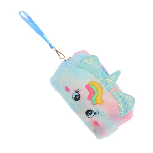 HOMSFOU Plüsch Federmäppchen Einhorn Groß Kapazität Weiches Schreibwarentasche Für Schminktasche Reise Organizer Blau von HOMSFOU