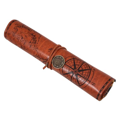 HOMSFOU Retro Canvas Pen Bag Tasche Federmäppchen Masse Schreibwaren Stift Wraps Federmäppchen klein Piratenkarte Stiftverpackung Stifte Beutel PU- Bleistift Leder Dunkelbraun von HOMSFOU