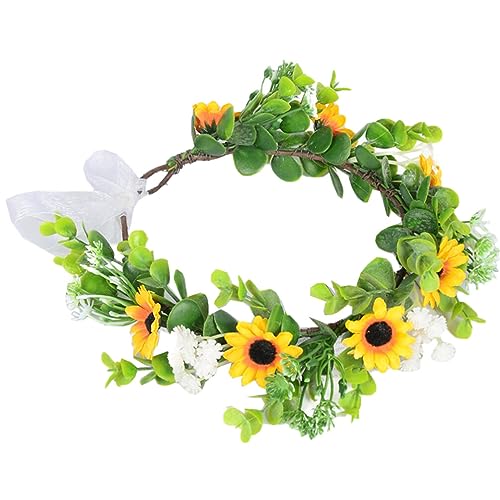 HOMSFOU Stirnband Mit Sonnenblumengirlande Handgefertigte Fotografie-kranz-requisiten Kinder Stirnbänder Foto-requisite Sonnenblume Haarschmuck Haar Blumen Plastik Krone Schmücken Braut von HOMSFOU