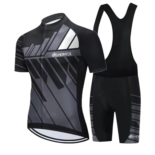 HOMTOL Rennrad Trikot Herren Kurzarm Radtrikot Set Fahrradbekleidung herren Fahrrad Anzug Herren Radsport-bekleidung Radhose mit 3D-Gel-gepolsterten Shorts Radtrikots (H-schwarz, M) von HOMTOL