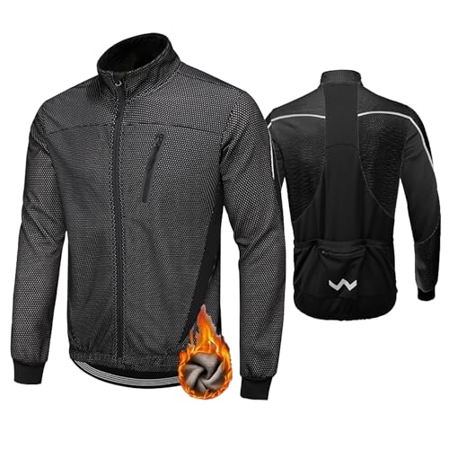 HOMTOL Herren Fahrradjacke Polarfleece-Futter Wasserdicht Winter Thermal Radjacke winddicht regenfest dicke Jacke Fleecejacke radtrikot Atmungsaktive Fahrrad Windjacke für Radsport MTB Laufen Wandern von HOMTOL