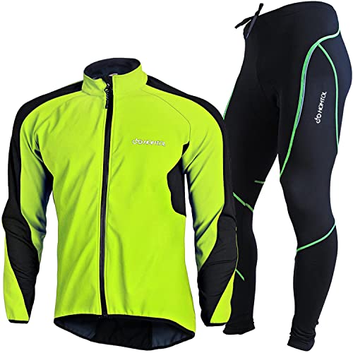 HOMTOL Fahrradtrikot Herren langarm winter Radjacke set Thermal winter fahrradbekleidung Fahrradjacke und Radhose mit Sitzpolster Radsportanzüge trikot set mit Thermofleecefutter Atmungsaktiv von HOMTOL