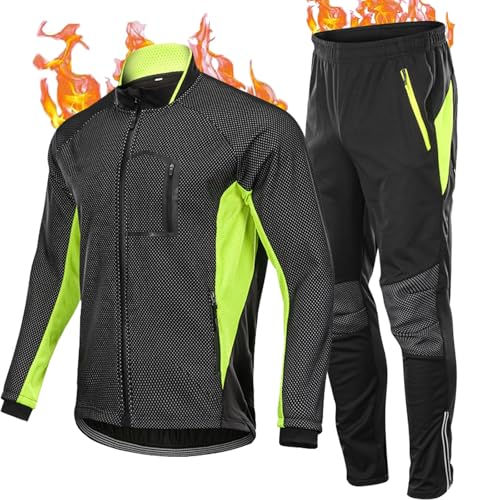 HOMTOL Herren Radjacke set Winter Thermal wasserdicht Winddicht Fahrradjacke Radjacke Winter Thermo Fleece Radtrikot Set Fahrradbekleidung Atmungsaktiv Lange Radhose Radjacke + Fahrradhose von HOMTOL