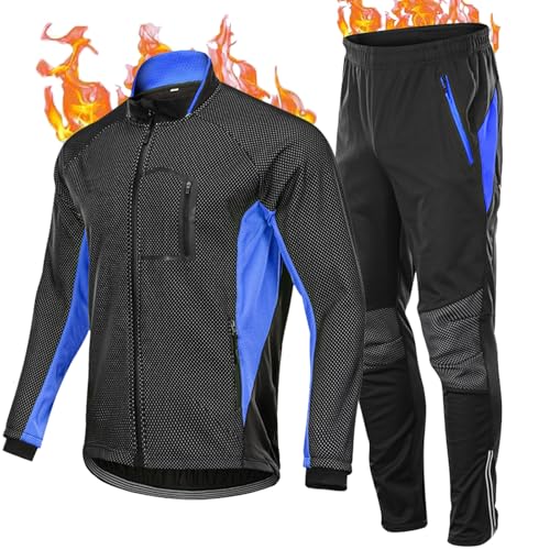 HOMTOL Herren Radjacke set Winter Thermal wasserdicht Winddicht Fahrradjacke Radjacke Winter Thermo Fleece Radtrikot Set Fahrradbekleidung Atmungsaktiv Lange Radhose Radjacke + Fahrradhose von HOMTOL