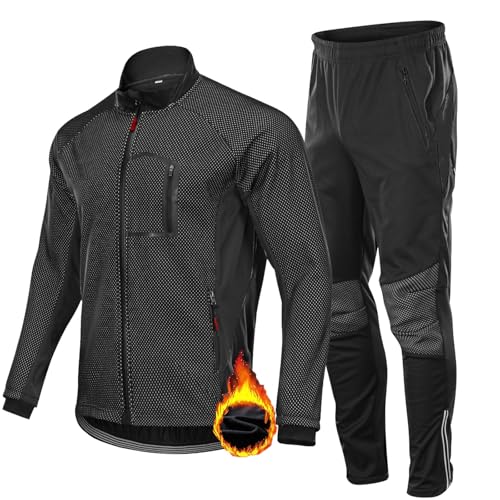 HOMTOL Herren Radjacke set Winter Thermal wasserdicht Winddicht Fahrradjacke Radjacke Winter Thermo Fleece Radtrikot Set Fahrradbekleidung Atmungsaktiv Lange Radhose Radjacke + Fahrradhose von HOMTOL