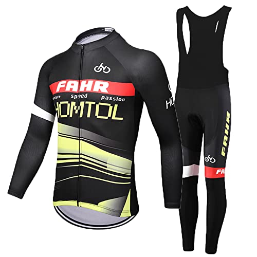 HOMTOL Herren Radtrikot Set Langarm mit 9D Gel Gepolsterten Winter Radsportanzüge Fahrradbekleidung Herbst Trikot set Atmungsaktiv schnell trocknend Trägerhosen für MTB Outdoor (H03, M) von HOMTOL