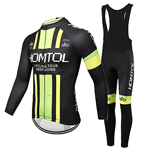 HOMTOL Herren Radtrikot Set Langarm mit 9D Gel Gepolsterten Winter Radsportanzüge Fahrradbekleidung Herbst Trikot Set Atmungsaktiv schnell trocknend Trägerhosen für MTB Outdoor von HOMTOL