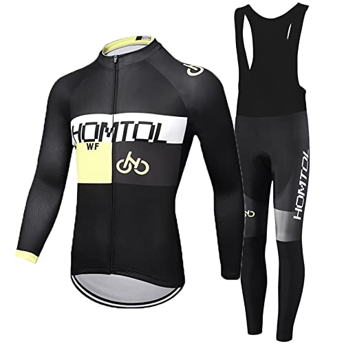 HOMTOL Herren Radtrikot Set Langarm mit 9D Gel Gepolsterten Winter Radsportanzüge Fahrradbekleidung Herbst Trikot set Atmungsaktiv schnell trocknend Trägerhosen für MTB Outdoor von HOMTOL