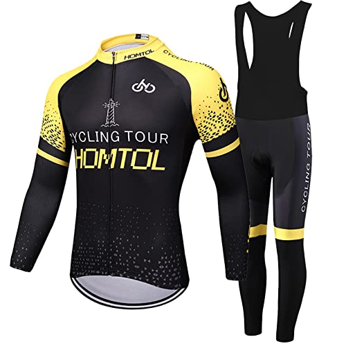 HOMTOL Herren Radtrikot Set Langarm mit 9D Gel Gepolsterten Winter Radsportanzüge Fahrradbekleidung Herbst Trikot Set Atmungsaktiv schnell trocknend Trägerhosen für MTB Outdoor von HOMTOL