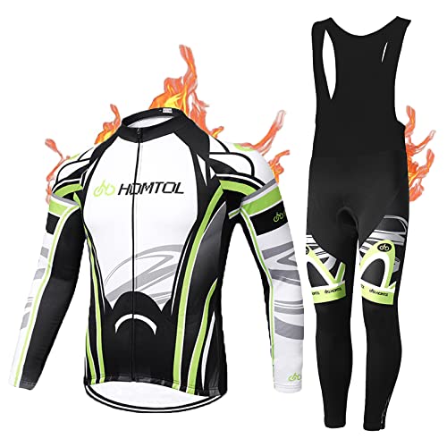 HOMTOL Radtrikot Set Langarm Herren Thermische Fleece Winter Fahrradbekleidung Radsportanzüge Fahrradtrikot mit Thermofleecefutter Fahrradhose mit Sitzpolster + 9D Gel für Radfahren MTB outdoor von HOMTOL