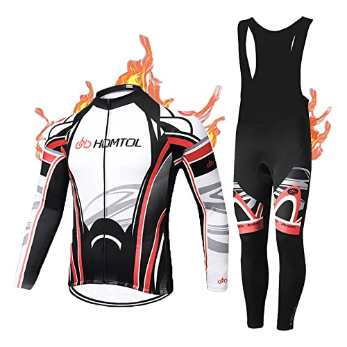 HOMTOL Radtrikot Set Langarm Herren Thermische Fleece Winter Fahrradbekleidung Radsportanzüge Fahrradtrikot mit Thermofleecefutter Fahrradhose mit Sitzpolster + 9D Gel für Radfahren MTB Outdoor von HOMTOL