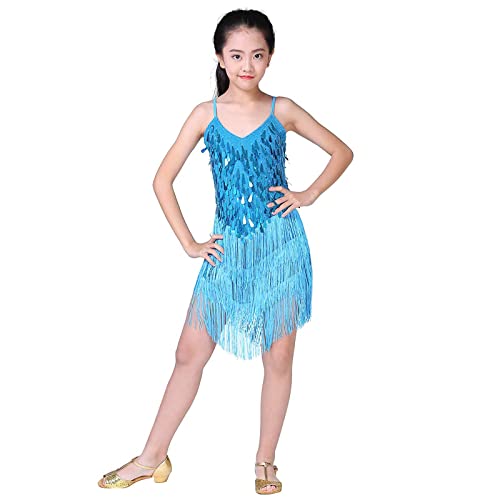 HOMU Lateinisches Tanzkleid Quastenrock Mädchen Pailletten Fransen Kleid funkelnd für Kinder Ballett Tango Rumba Tanzkleidung von HOMU