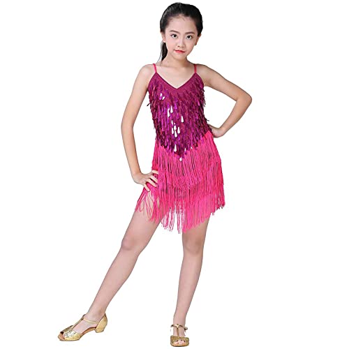 HOMU Lateinisches Tanzkleid Quastenrock Mädchen Pailletten Fransen Kleid funkelnd für Kinder Ballett Tango Rumba Tanzkleidung von HOMU