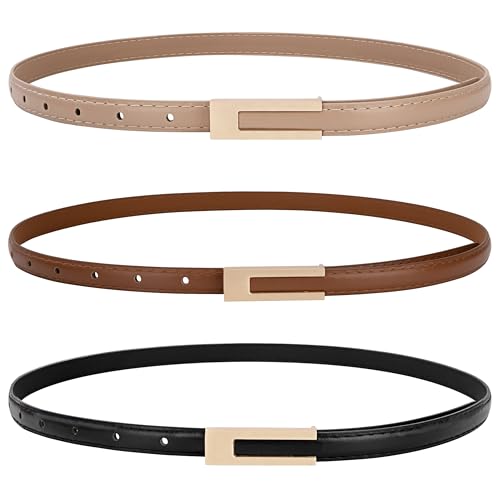 HOMYY Echtledergürtel Damen Verstellbarer Kleider Gürtel Skinny Retro Gürtel Klassisch Ziergürtel Jeans Hosen Kleid Modegürtel in Schwarz, Braun, Khaki von HOMYY
