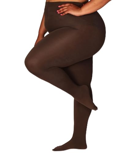 HONENNA Queen Strumpfhosen mit Fleecefutter in Übergröße, Über 6 Farben, Warme Thermo-Winterstrumpfhosen für Damen, 1 Paar Braun 3X-4X von HONENNA