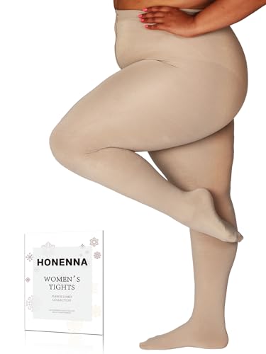 HONENNA Queen Strumpfhosen mit Fleecefutter in Übergröße, Über 6 Farben, Warme Thermo-Winterstrumpfhosen für Damen, 1 Paar Hautton 1X-2X von HONENNA