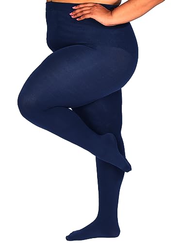 HONENNA Queen Strumpfhosen mit Fleecefutter in Übergröße, Über 6 Farben, Warme Thermo-Winterstrumpfhosen für Damen, 1 Paar Marineblau 1X-2X von HONENNA