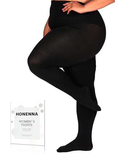 HONENNA Queen Strumpfhosen mit Fleecefutter in Übergröße, Über 6 Farben, Warme Thermo-Winterstrumpfhosen für Damen, 1 Paar Schwarz 1X-2X von HONENNA
