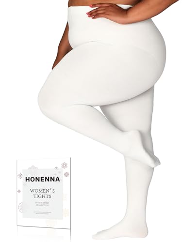 HONENNA Queen Strumpfhosen mit Fleecefutter in Übergröße, Über 6 Farben, Warme Thermo-Winterstrumpfhosen für Damen, 1 Paar Weiß 3X-4X von HONENNA