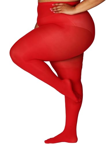 HONENNA Strumpfhosen Damen Elastisch Semi-Blickdicht Strumpfhosen Übergrößen, 1 Paar Rot, 5XL-6XL von HONENNA
