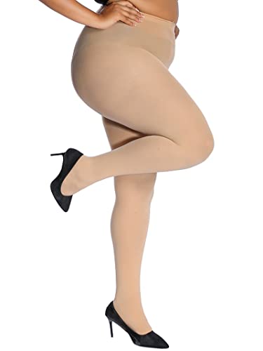 HONENNA Strumpfhosen Damen Elastisch Semi-Blickdicht Strumpfhosen Übergrößen, 1 Paar Dunkelbeige, 3XL-4XL von HONENNA