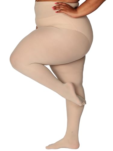 HONENNA Strumpfhosen Damen Elastisch Semi-Blickdicht Strumpfhosen Übergrößen, 1 Paar Hautton, XL-2XL von HONENNA