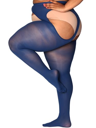 HONENNA Große Größen Strapsstrumpfhose für Damen Control Top Offener Schritt Nylonstrümpfe Hochtaillierte, 1 Paar Marineblau, M-L von HONENNA