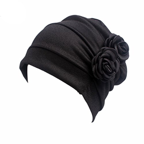 Honenna gerüschter Chemo-Turban, Kopfbedeckung, Kappe, Mütze, Hut für Krebspatienten - Schwarz - Einheitsgröße Regulär von HONENNA