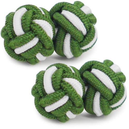 HONEY BEAR 1 Paar Herren/Damen Seide Stoff Knoten Seidenknoten Manschettenknöpfe für Hemd/Kleid (Dunkelgrün mit Weiß) von HONEY BEAR