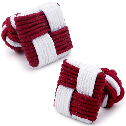 HONEY BEAR 1 Paar Herren/Damen Seide Stoff Knoten Seidenknoten Platz Manschettenknöpfe Quadrat für Hemd/Kleid zum (Rot+Weiß) von HONEY BEAR