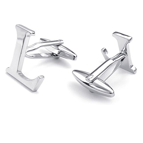 HONEY BEAR 1 Paar Herren Edelstahl Manschettenknöpfe Hochzeit Cufflinks Manschettenknopf Silber Buchstabe,MEHRWEG (L-Silber) von HONEY BEAR