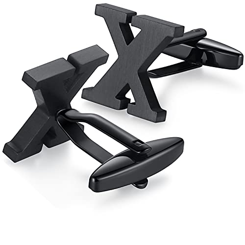 HONEY BEAR 1 Paar Herren Edelstahl Manschettenknöpfe Hochzeit Cufflinks Manschettenknopf Silber Buchstabe,MEHRWEG (X-schwarz) von HONEY BEAR