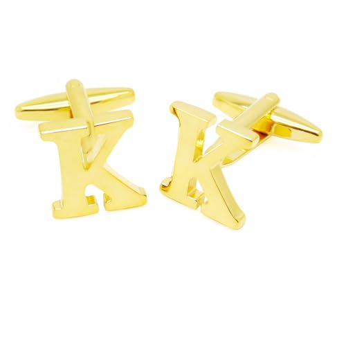 HONEY BEAR 1 Paar Herren Manschettenknöpfe Hochzeit Cufflinks Manschettenknopf Buchstabe Gold (K) von HONEY BEAR