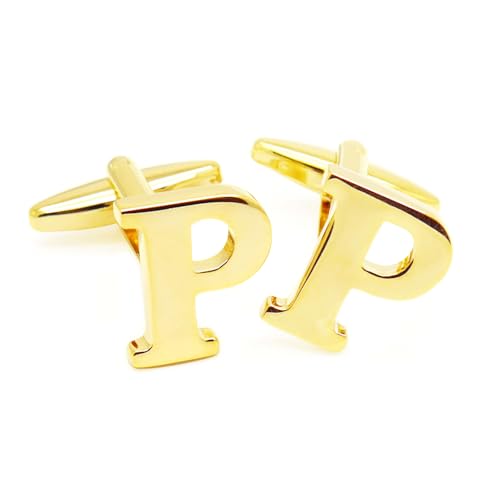 HONEY BEAR 1 Paar Herren Manschettenknöpfe Hochzeit Cufflinks Manschettenknopf Buchstabe Gold (P) von HONEY BEAR