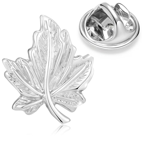 HONEY BEAR 1 Stück Broschen Pins Ahornblatt für Herren/Damen Anzug Hemd, Geschäft Hochzeit Geschenk,Silber von HONEY BEAR