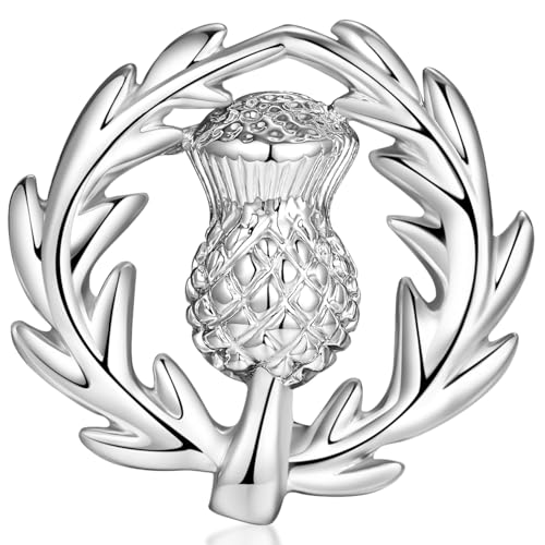 HONEY BEAR 1 Stück Scotland Scottish Thistle Schottland Distel Broschen Pins für Herren/Damen Anzug Hemd, Geschäft Hochzeit Geschenk (Silber) von HONEY BEAR