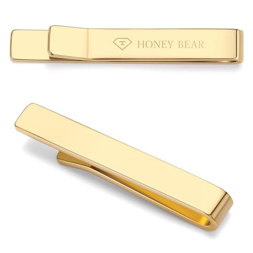 HONEY BEAR 1.57inch Herren Kinder Krawattennadel Krawattenklammer für schmale Krawatten Tie Clip 4cm (Glänzendes Gold 4cm Upgrade mit Box) von HONEY BEAR