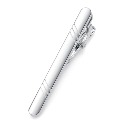 HONEY BEAR 2.12inch Krawattennadel Krawattenklammer Streifen Tie Clip für Herren Shirt Zubehör,Glänzendes Silber,5.4cm von HONEY BEAR