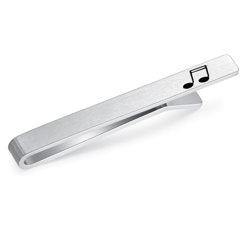 HONEY BEAR 2.12inch Musik Note Quaver Achtelnote Hochwertig Herren Krawattennadel Krawattenklammer Tie Clip,Silber Gebürstet 5.4cm (5.4cm Upgrade mit Box) von HONEY BEAR
